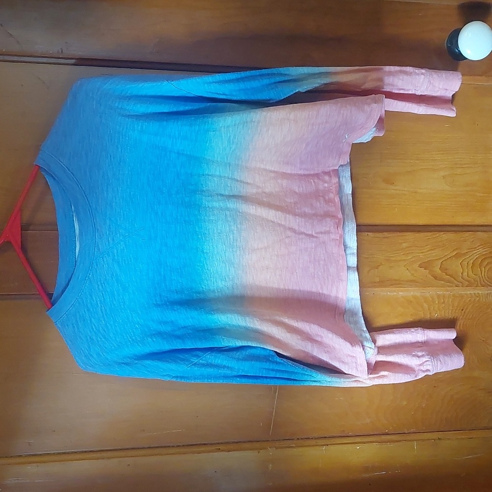 Hollister Cropped Blue and Pink Long Sleeve Tee